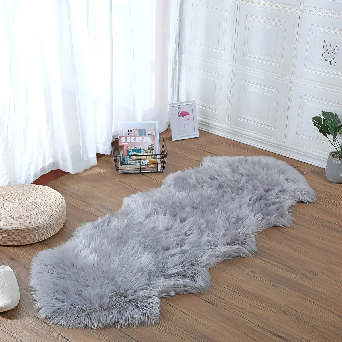 ELMEJORPRECIO - Alfombra Bajada De Cama Peluda Gris Claro