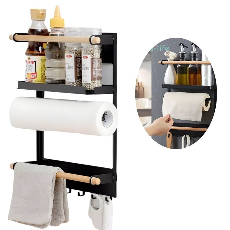 ELMEJORPRECIO - Estante Magnético Para Refrigerador O Lavadora Porta Rollo Negro