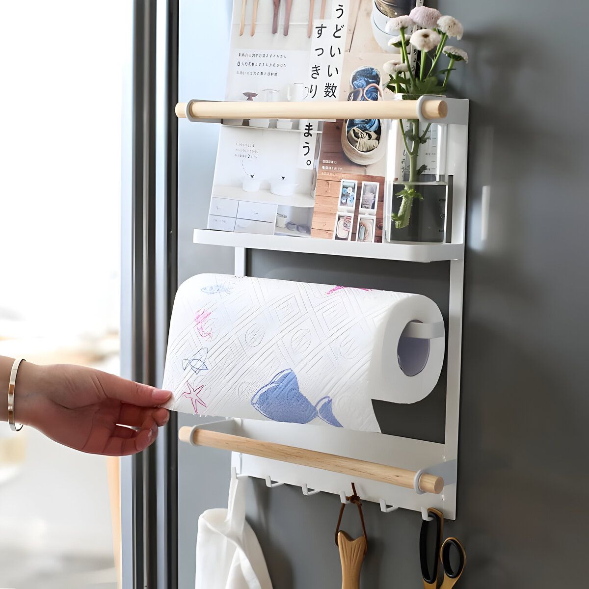 ELMEJORPRECIO - Estante Magnético Para Refrigerador O Lavadora Porta Rollo Blanco