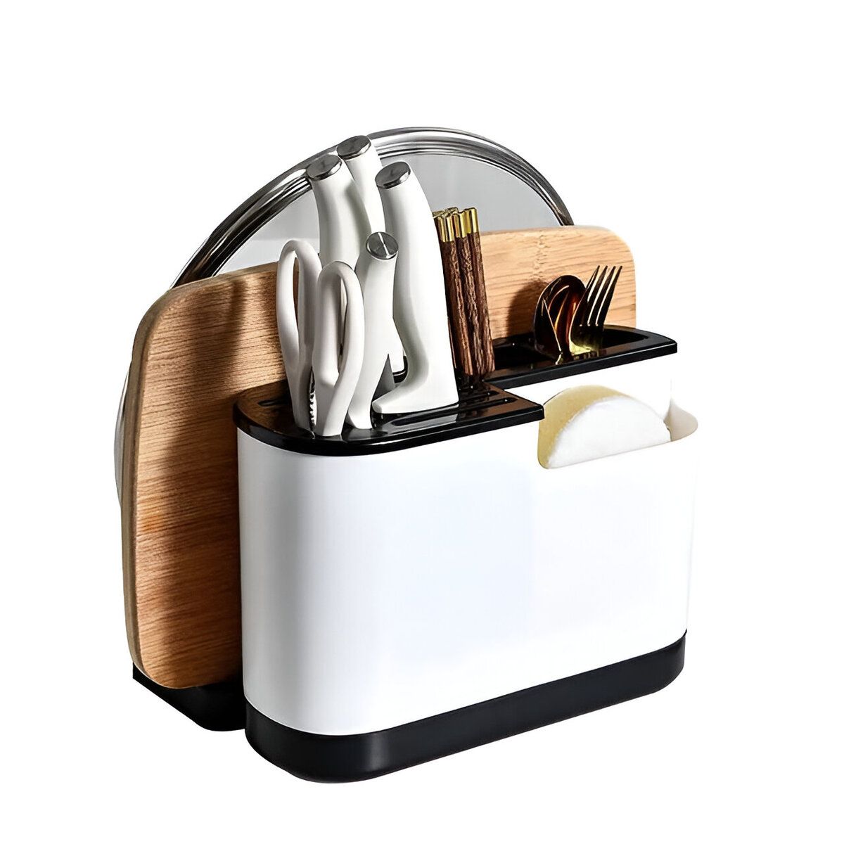 ELMEJORPRECIO - Organizador Porta Cubiertos Tapas Y  Tabla Modelo Ovalado Negro