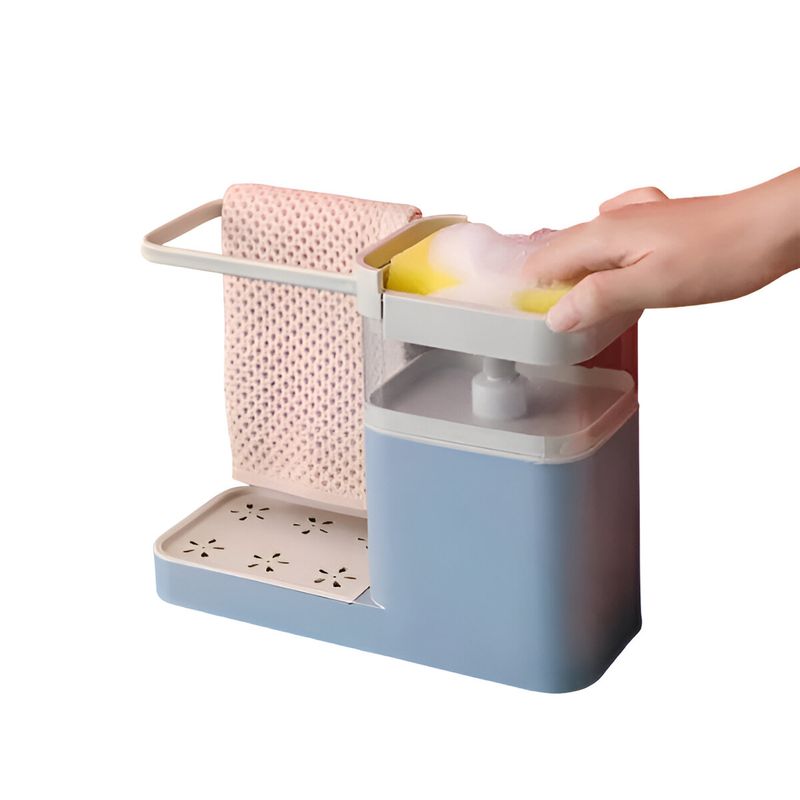 ELMEJORPRECIO - Dispensador De Ayudin Liquido Lavavajilla Porta Paños Celeste