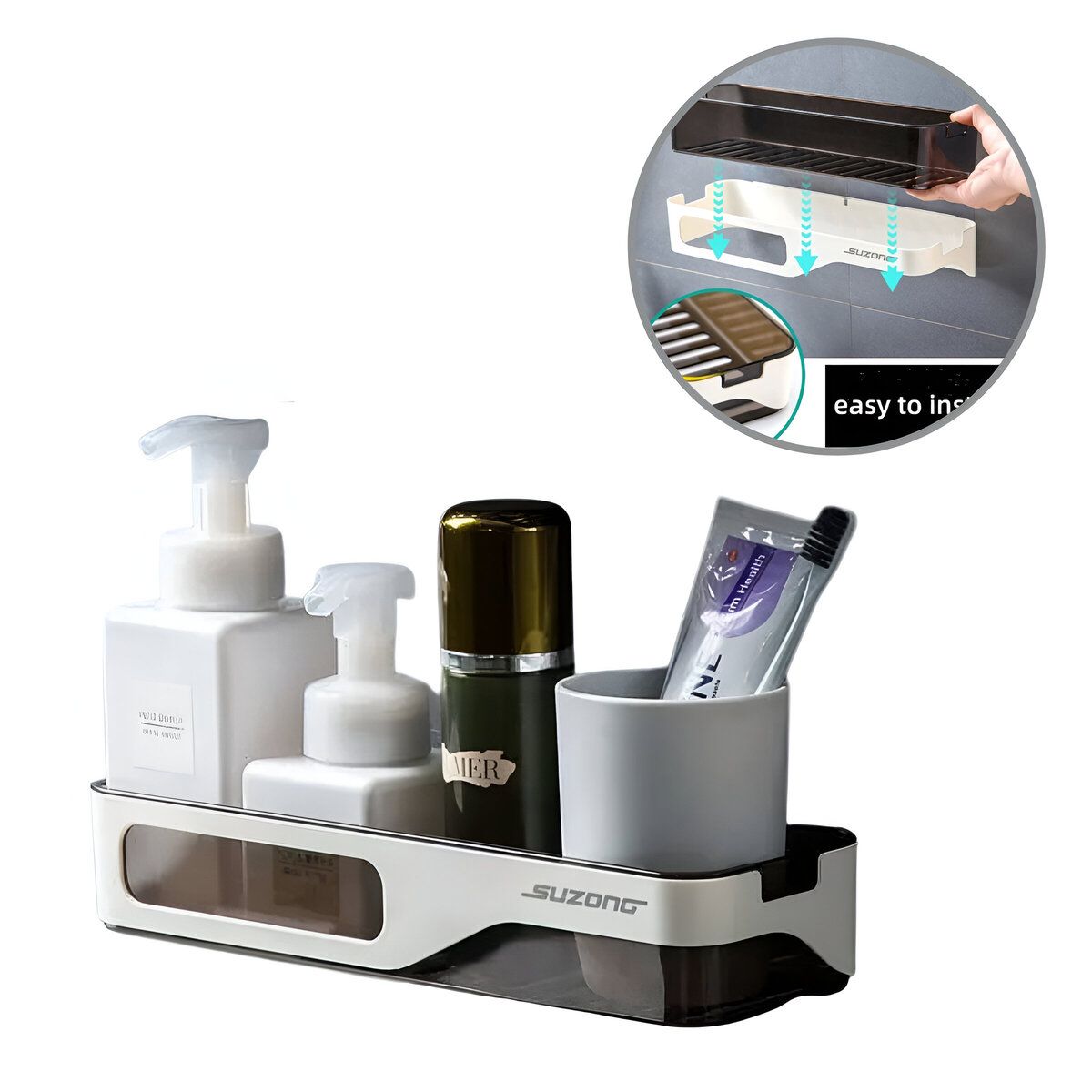 ELMEJORPRECIO - Repisa Desmontable Con Adhesivo Para Baño Cocina Ducha Gris