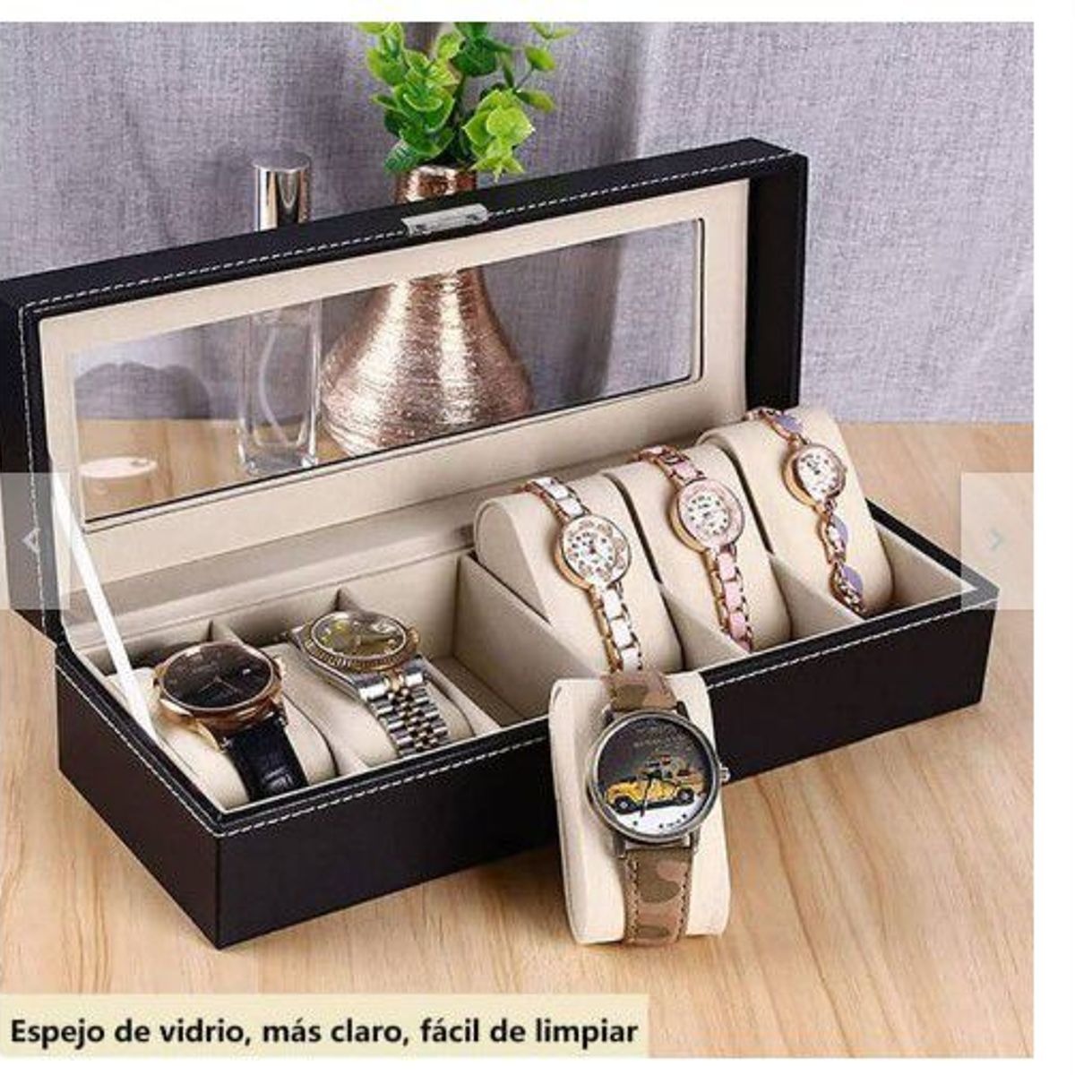 GENERICO - ESTUCHE ORGANIZADOR DE RELOJES DE 6 DIVISIONES PORTA RELOJ