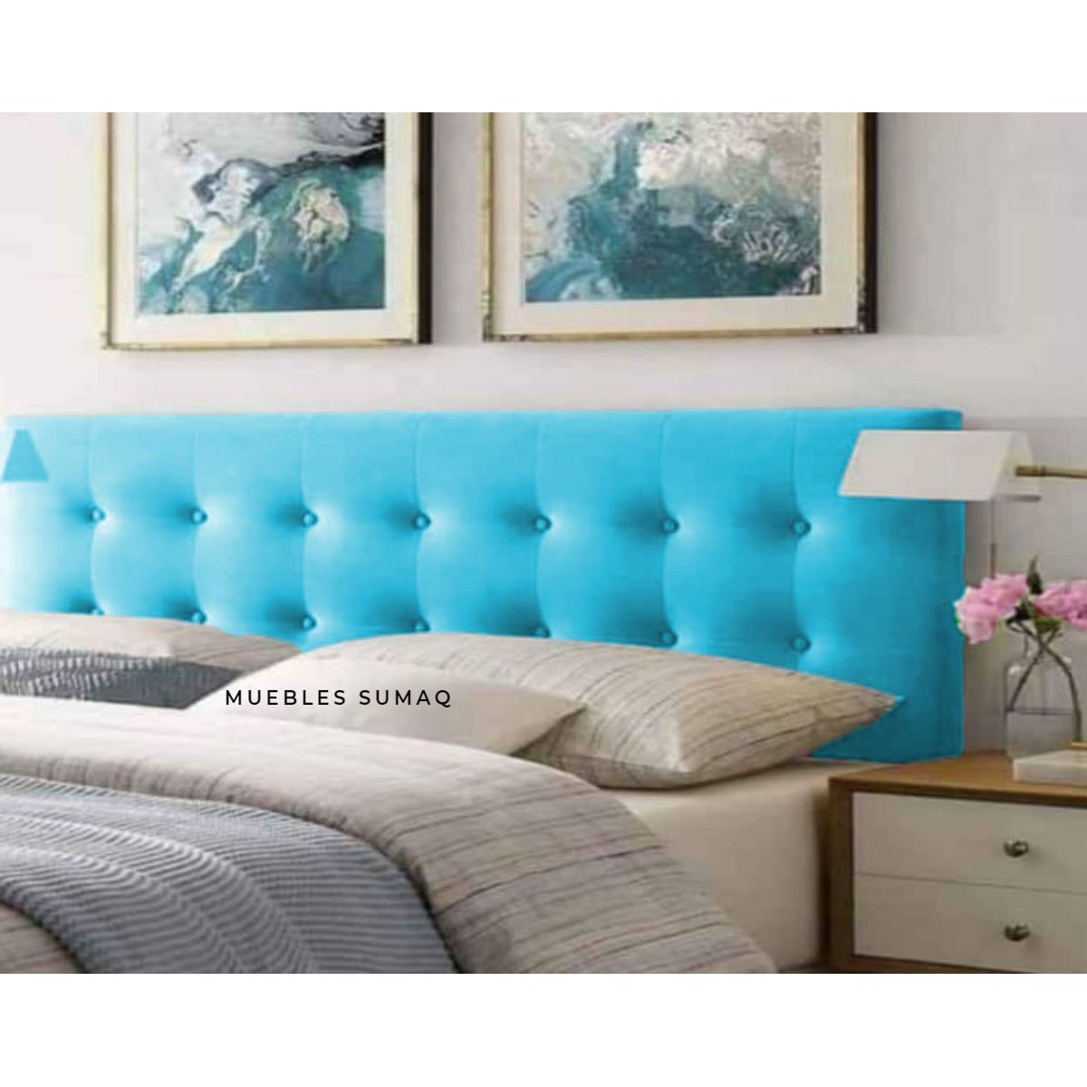 GENERICO - Cabecera tapizada - nicole - 2 plazas - color Turqueza