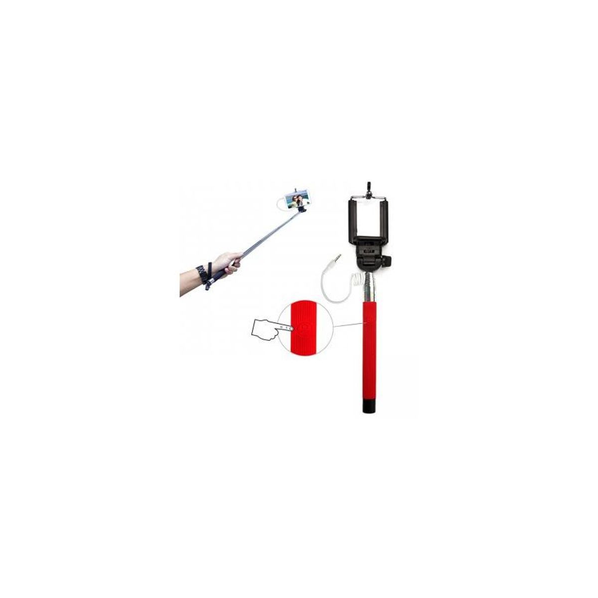 GENERICO - Monopod palo para selfie+con cable+boton en el mango   rojo