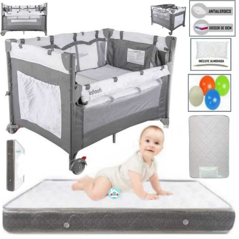 INFANTI - Corral Cuna Always Together PLOMO + Colchón para bebe PLOMO