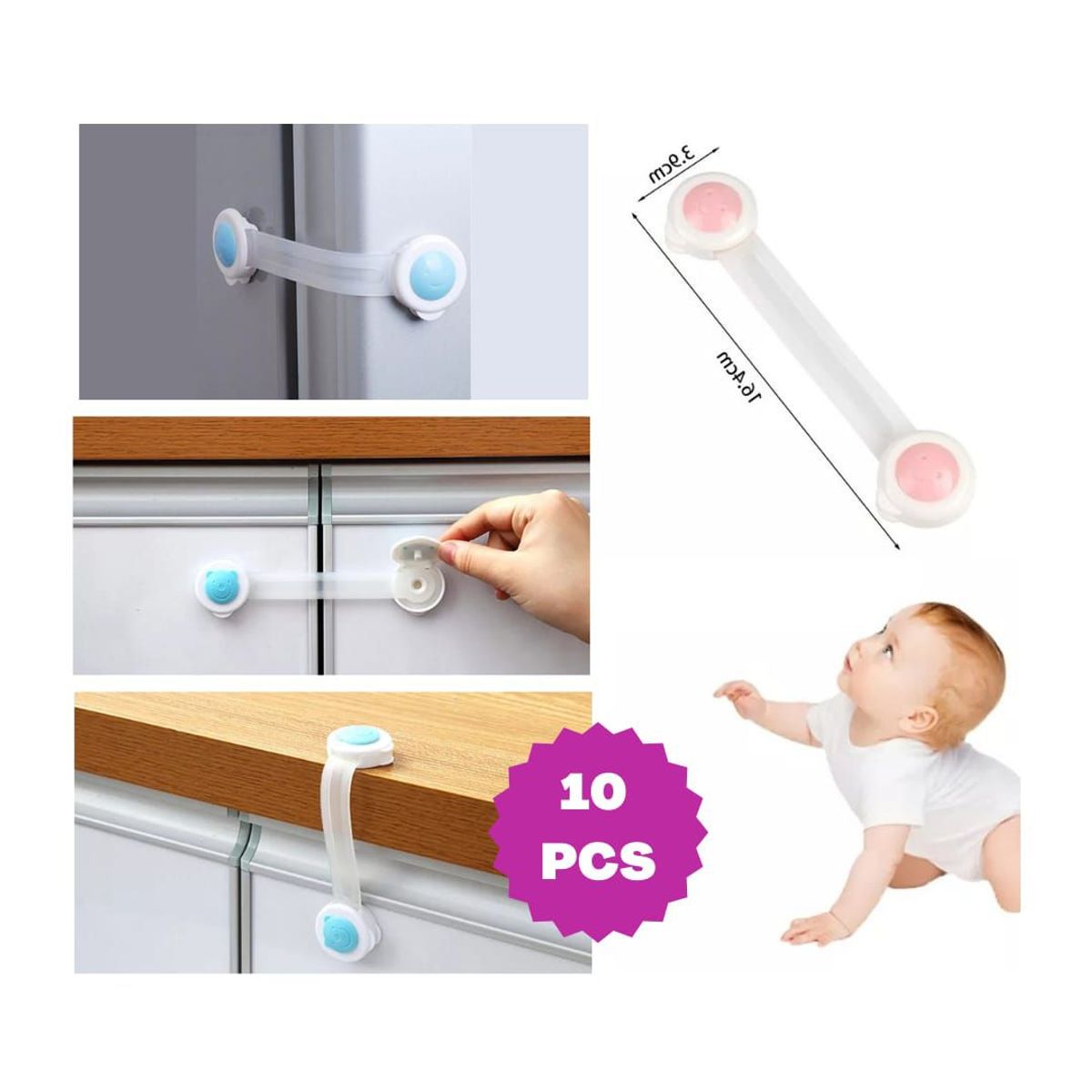 GENERICO - Seguro de puertas y cajones bebés Celeste10 piezas