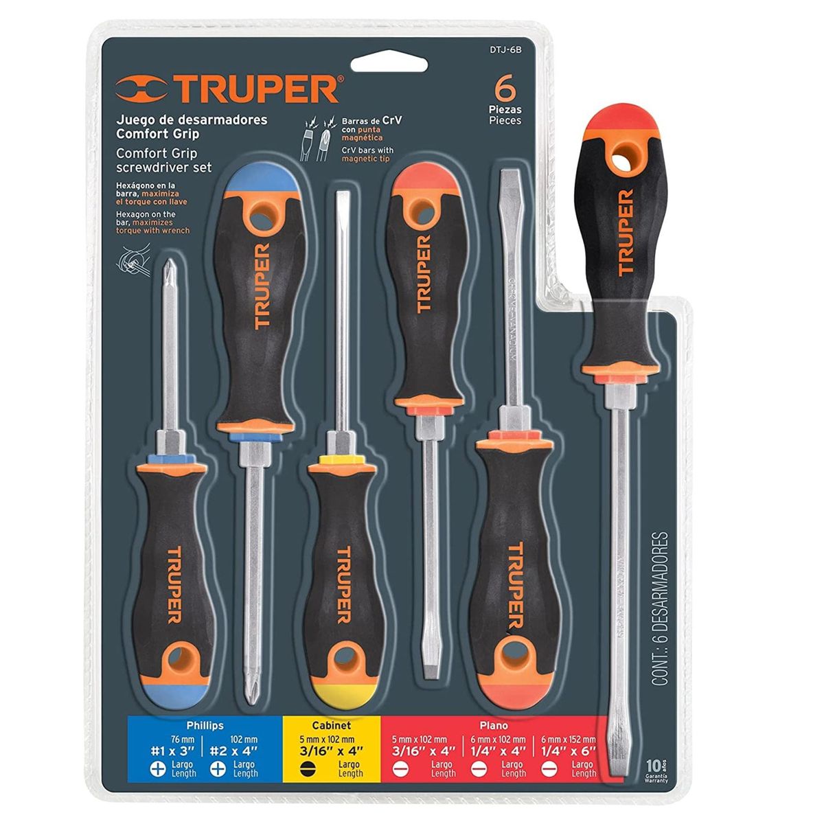 TRUPER - Juego de 5 desarmadores mango confort grip, truper