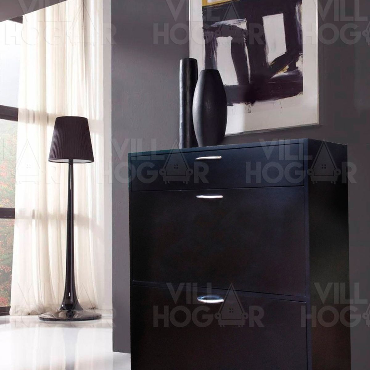 VILLA HOGAR - Zapatera velador negro almacena 24 pares de zapatos