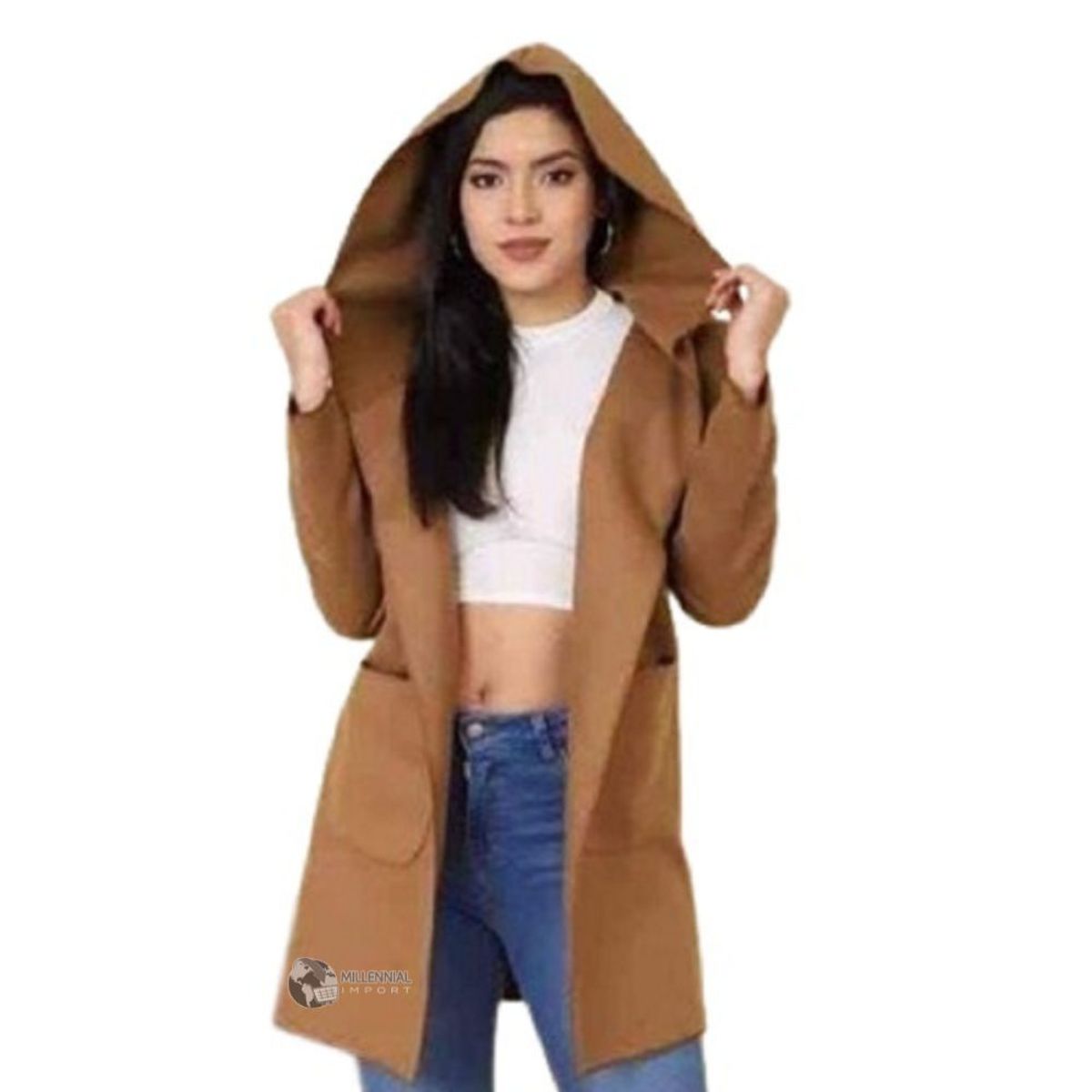 GENERICO - Saco Capa Blazer para mujer con Capucha Moda Casual Color Camel