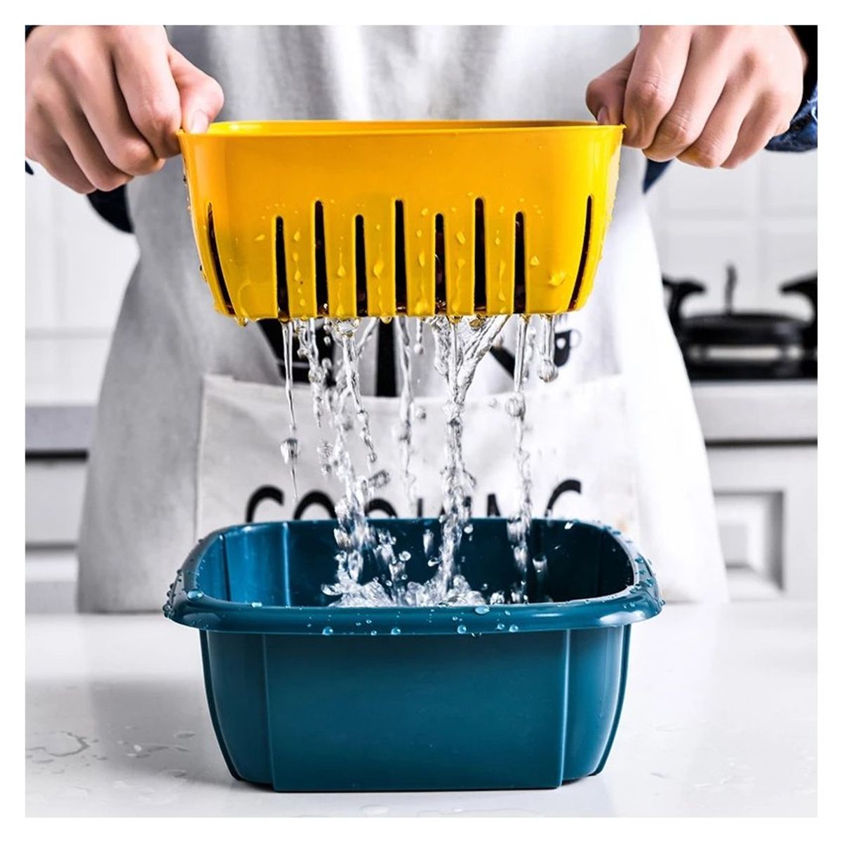 GENERICO - Taper escurridor para frutas y verduras 2 en 1