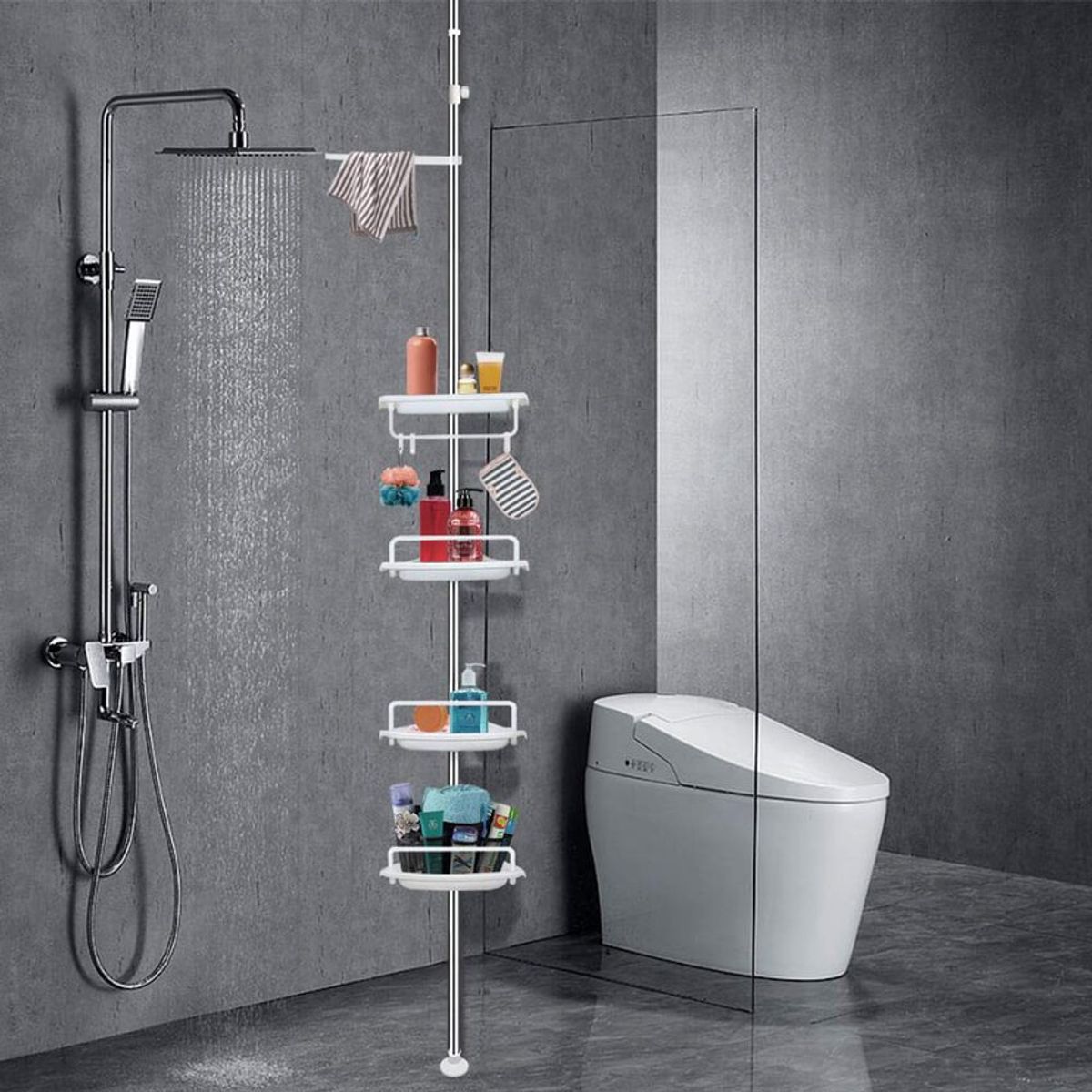 GENERICO - Estante organizador esquinero de baño, ducha, cocina 4 niveles acero