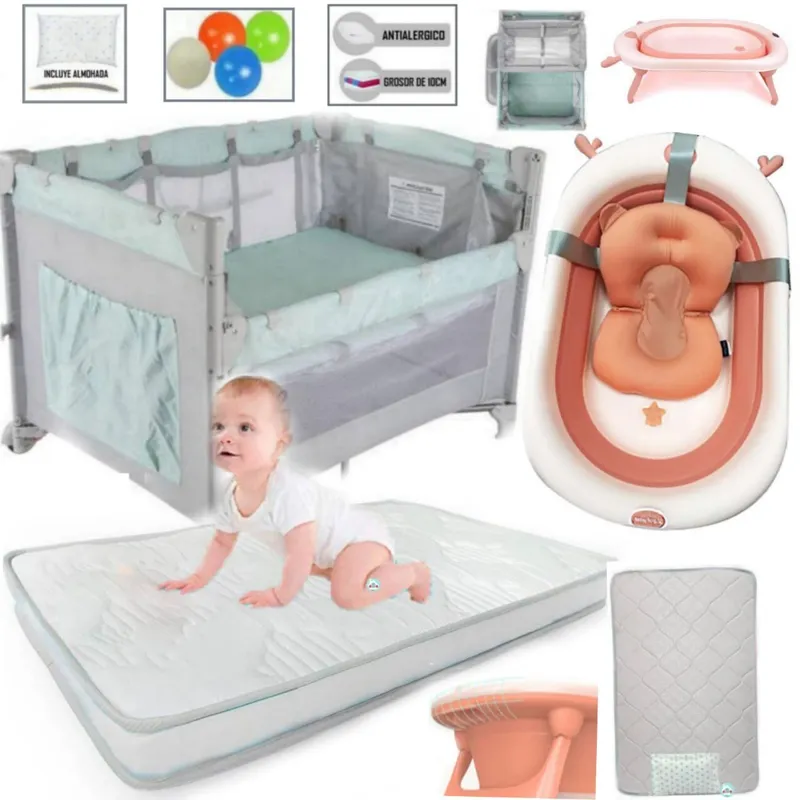 INFANTI - Corral Cuna Always Together + colchón BLANCO y Tina ROSADO