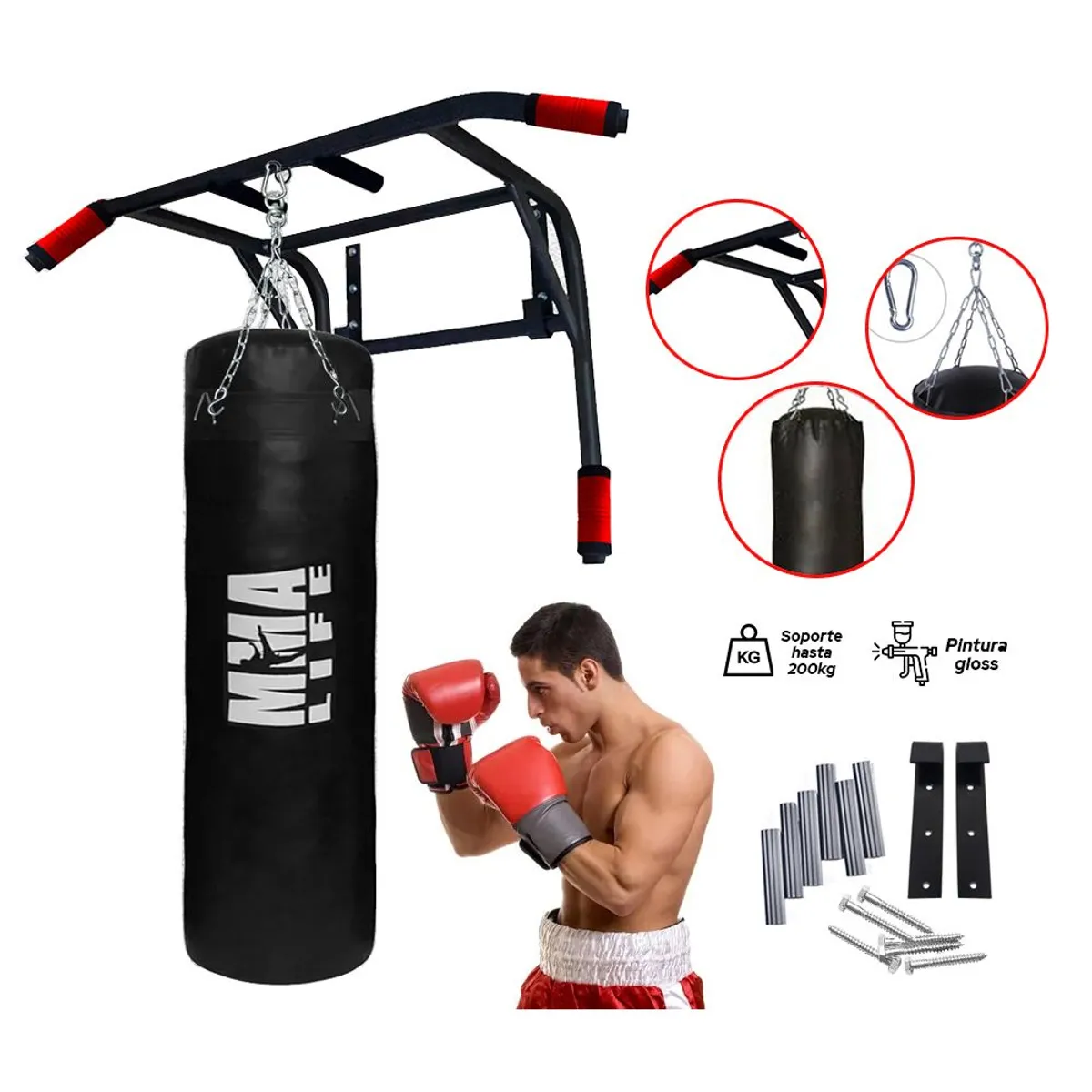 HOLGU - Barra Multifuncional 2 en 1 + saco de box + cadena