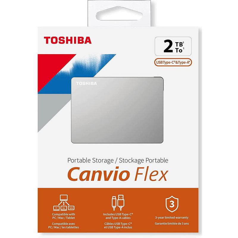 TOSHIBA - Disco Duro Externo Toshiba Canvio Flex 2TB - Silver - Portátil