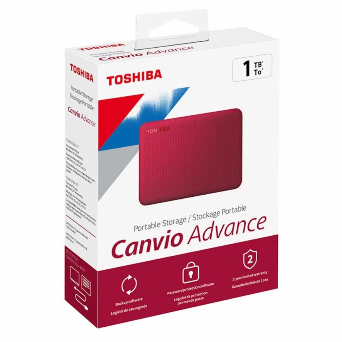 TOSHIBA - Disco Duro Externo Toshiba Canvio Advance 1TB - Rojo - Portátil