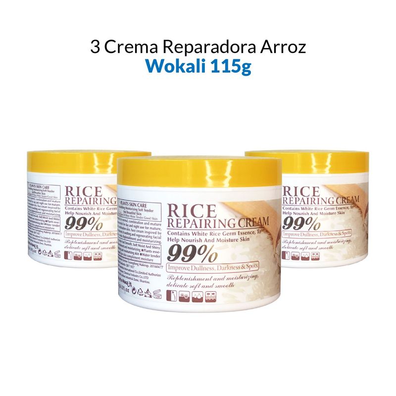 GENERICO - 3 Crema Reparadora Arroz Wokali 115g