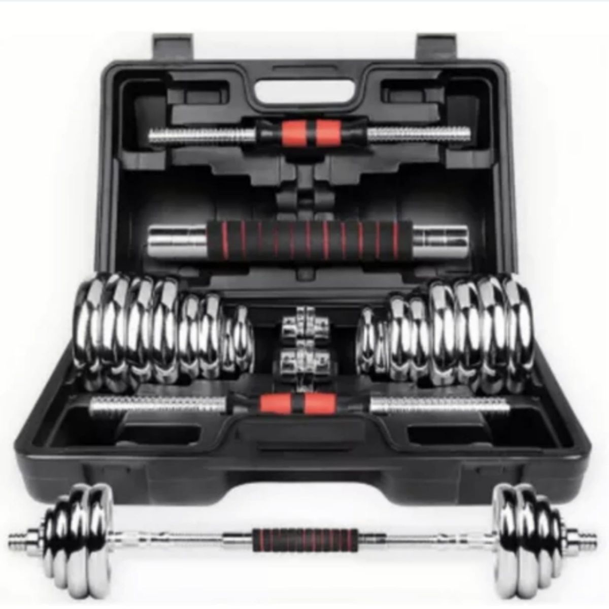 GENERICO - Set De Pesas  20kg + Mancuernas + Adaptador Barra