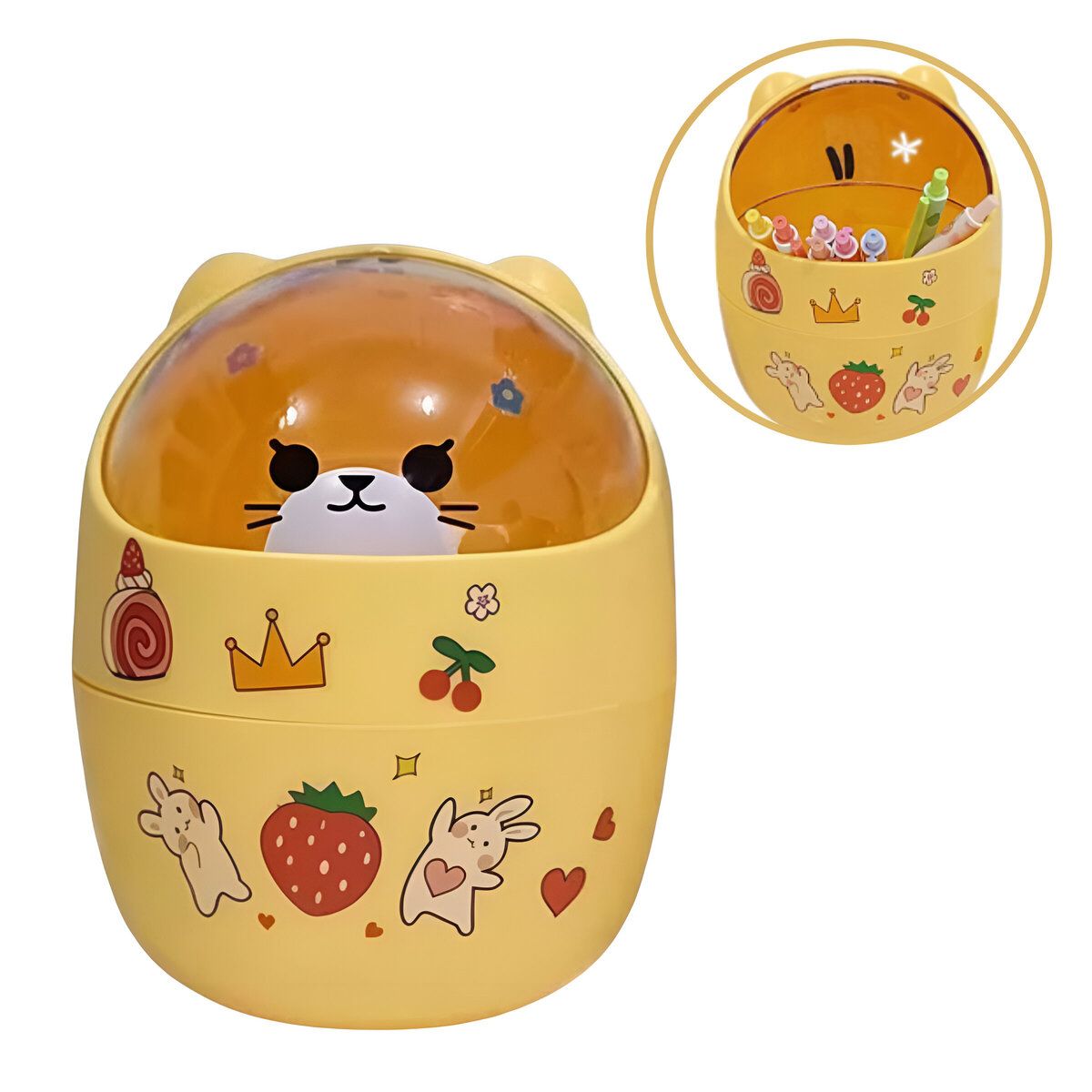 ELMEJORPRECIO - Organizador Multiuso Mini Tacho Diseño kawai Amarillo