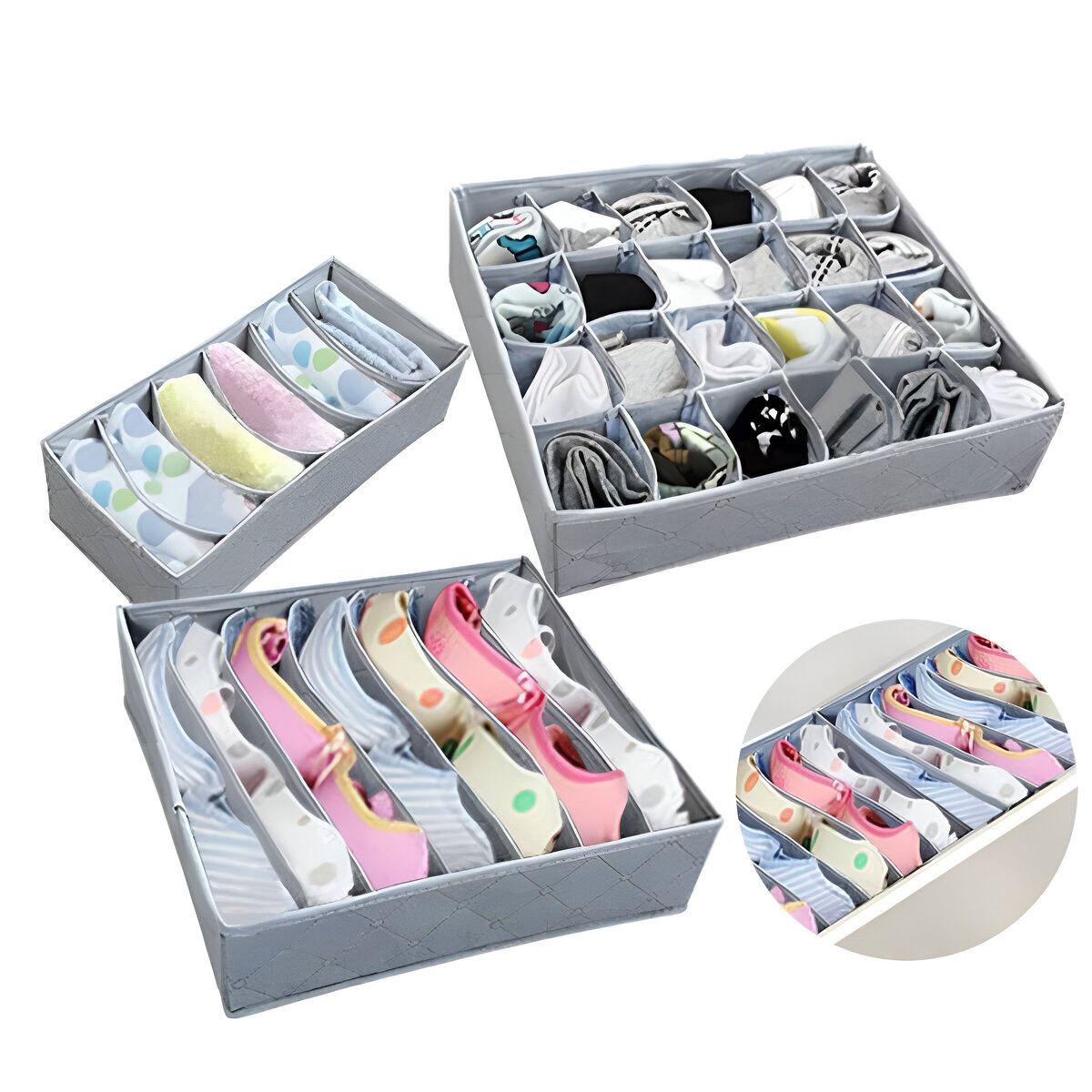 ELMEJORPRECIO - Juego De 4 Organizadores De Ropa Interior Plegable Gris