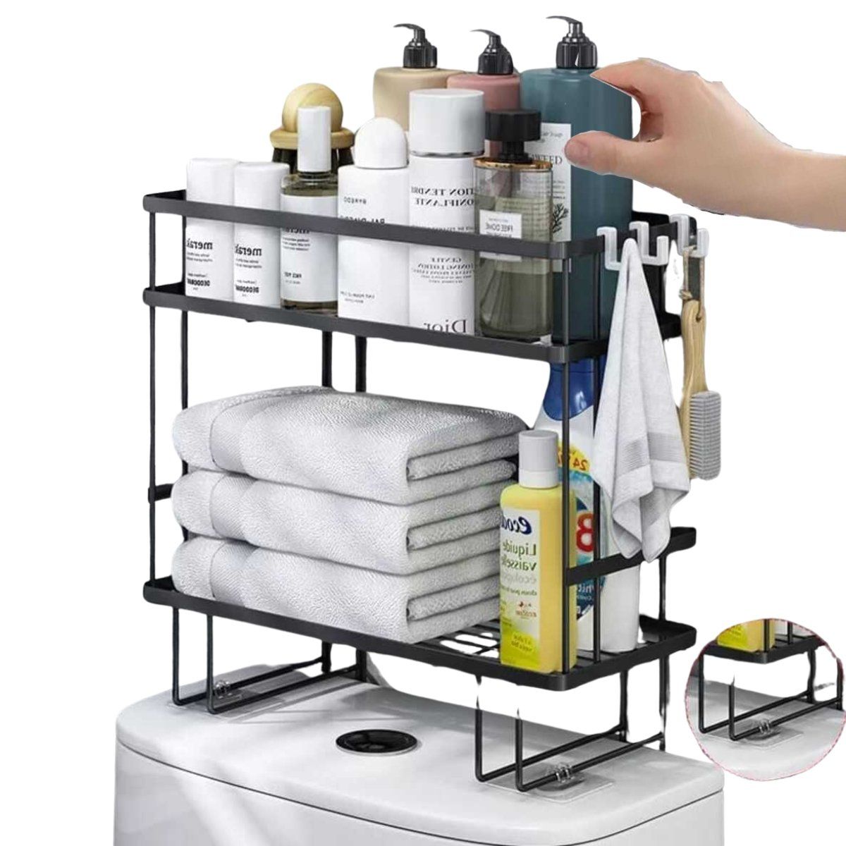 ELMEJORPRECIO - Organizador De Baño 2 Niveles Sobre Inodoro Con Adhesivo Negro