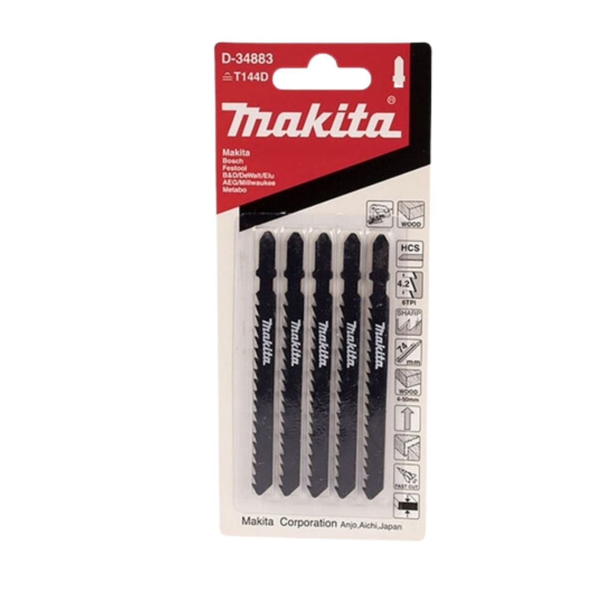 MAKITA - Sierra Para Calar Tipo "T" P/Madera x 5 pz Makita D-34883  -  Negro