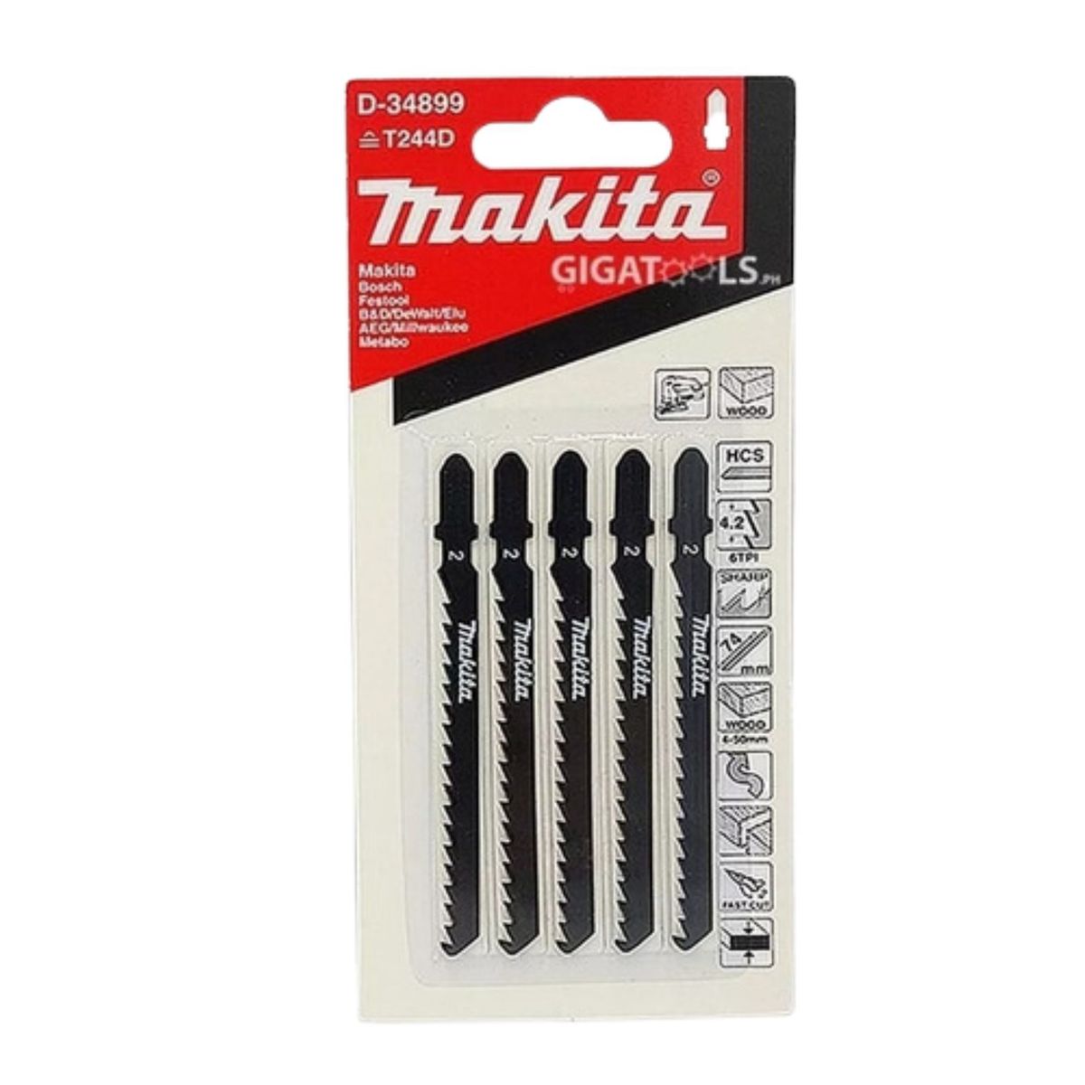 MAKITA - Sierra Para Calar Tipo "T" P/Madera x 5 pz Makita D-34899  -  Negro