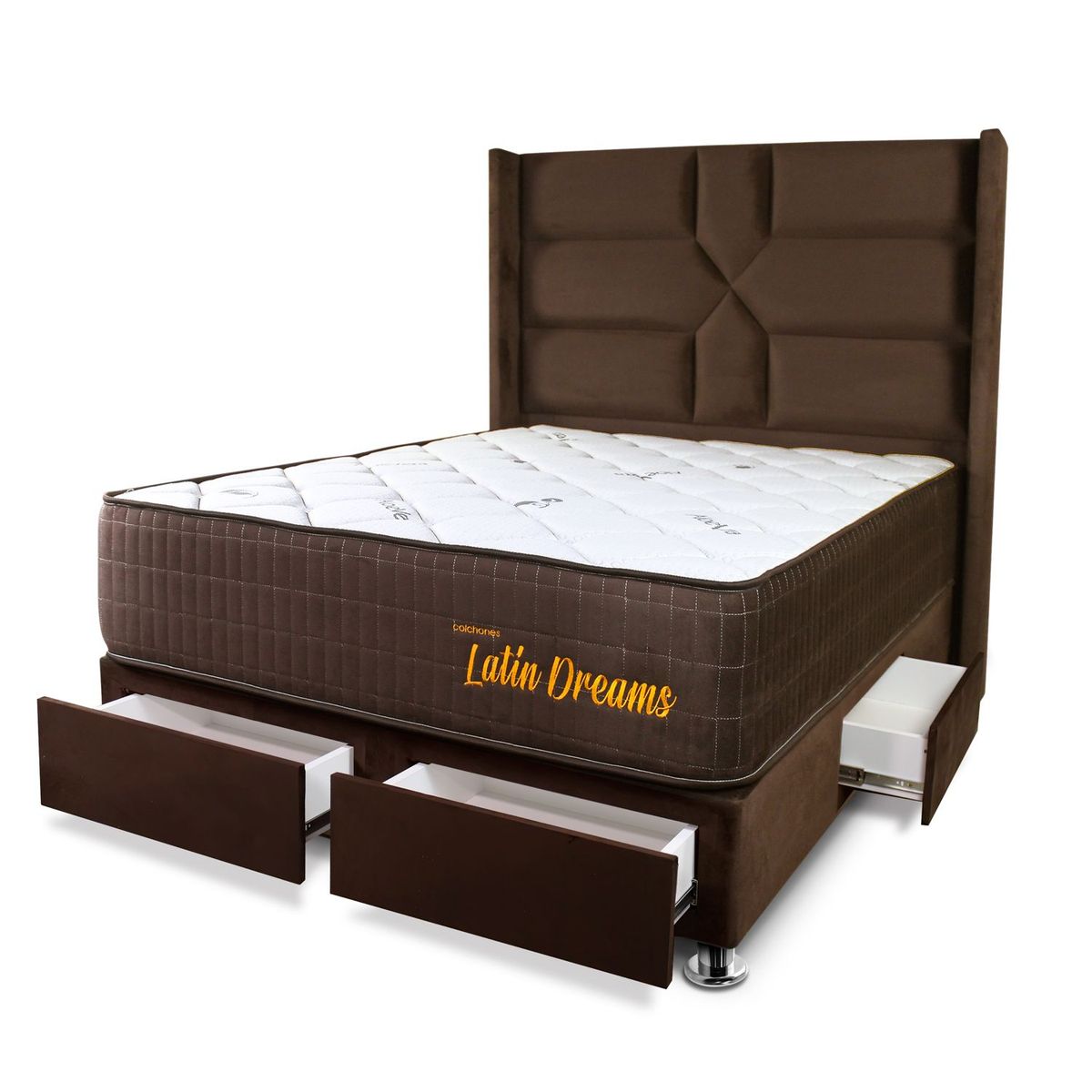 COLCHONES LATIN DREAMS - Dormitorio Adaya 2 Plz con Cajones + 2 Almohadas Visco + Protector