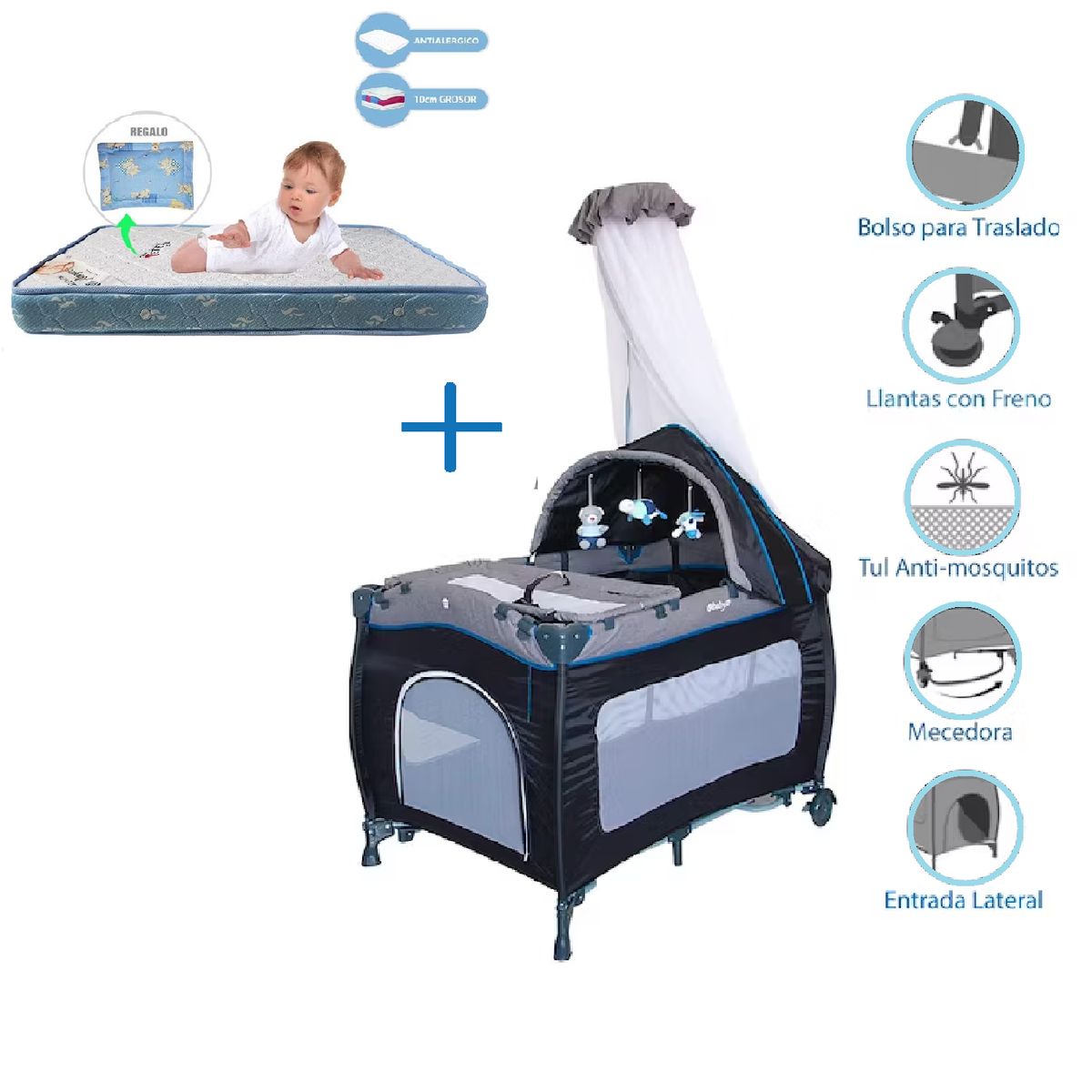 EBABY - Cuna corral Mecedora Sally +  colchon - Rosado