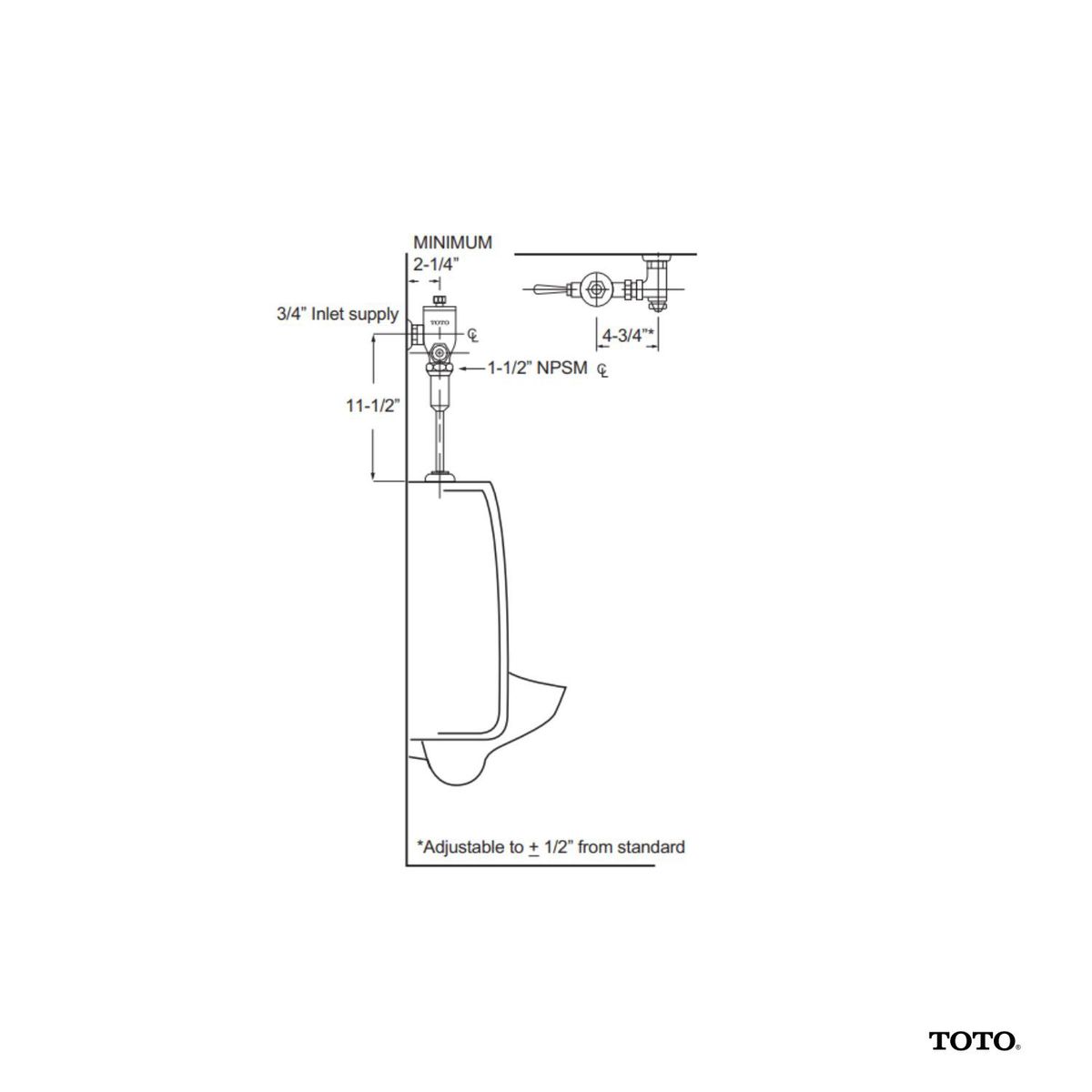 TOTO - Fluxómetro de descarga manual para urinario modelo TMU1LN12 marca TOTO