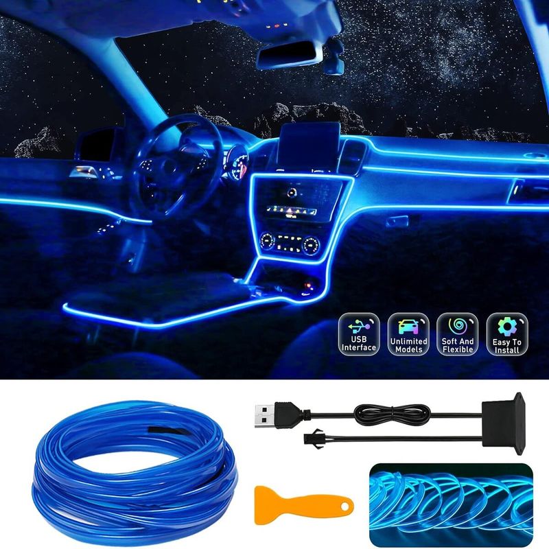 ELMEJORPRECIO - Tira Luz Led Para El Interior Del Auto Conexión USB Azul