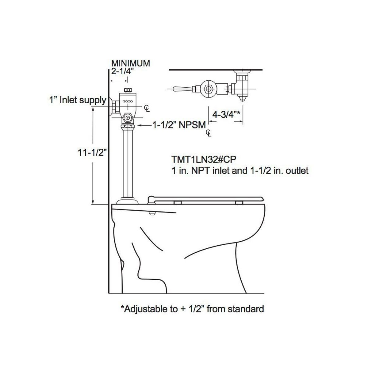 TOTO - Fluxómetro de descarga manual para inodoro modelo TMT1LN32 marca TOTO