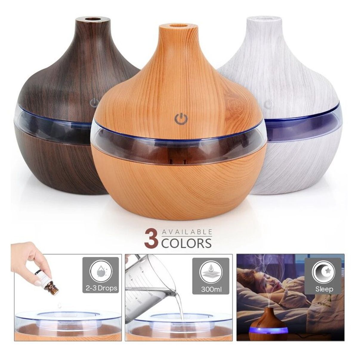 GENERICO - Humidificador ultrasónico purificador de aroma luces led