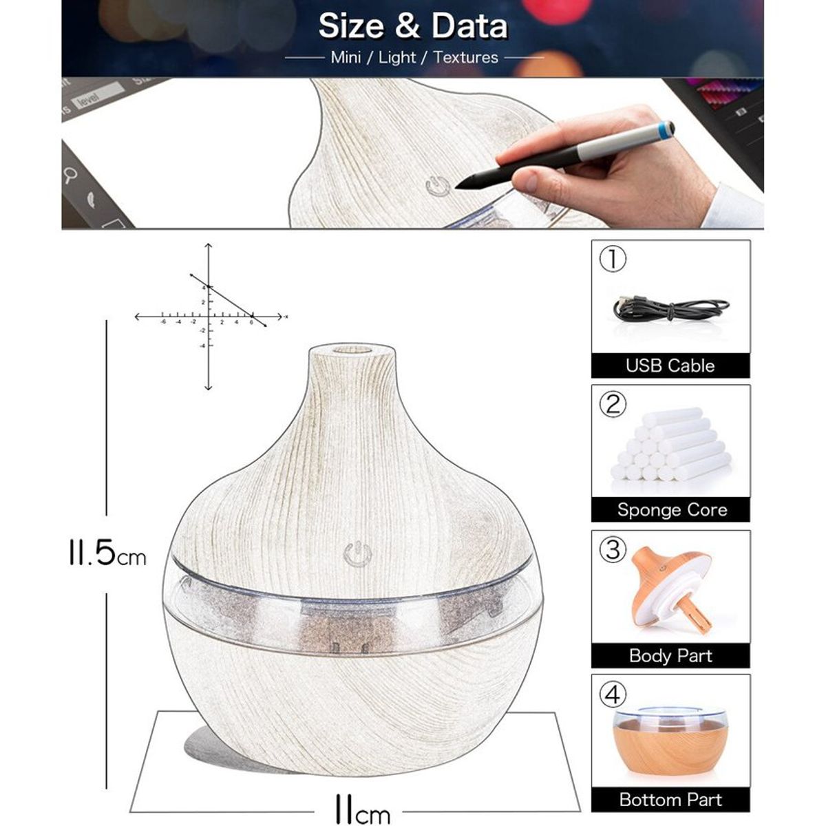 GENERICO - Humidificador ultrasónico purificador de aroma luces led