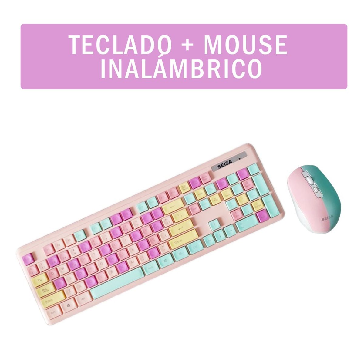 SEISA - Kit Teclado y Mouse Multicolor Inalámbrico