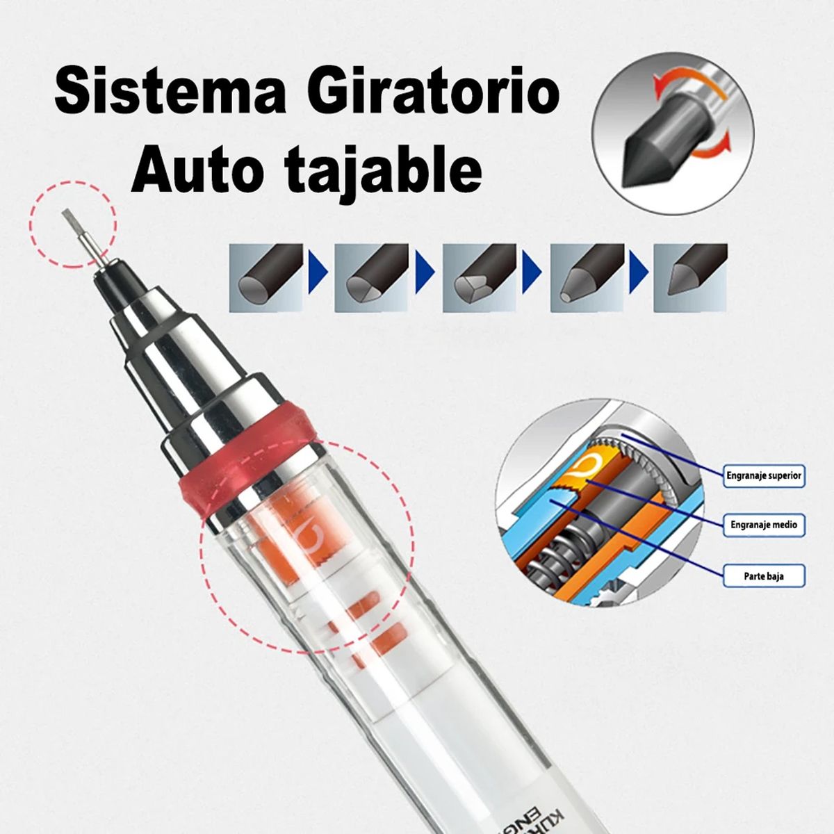 UNI BALL - Uni Kurutoga auto-tajable Rosado + Borrador Boxy + Minas HB