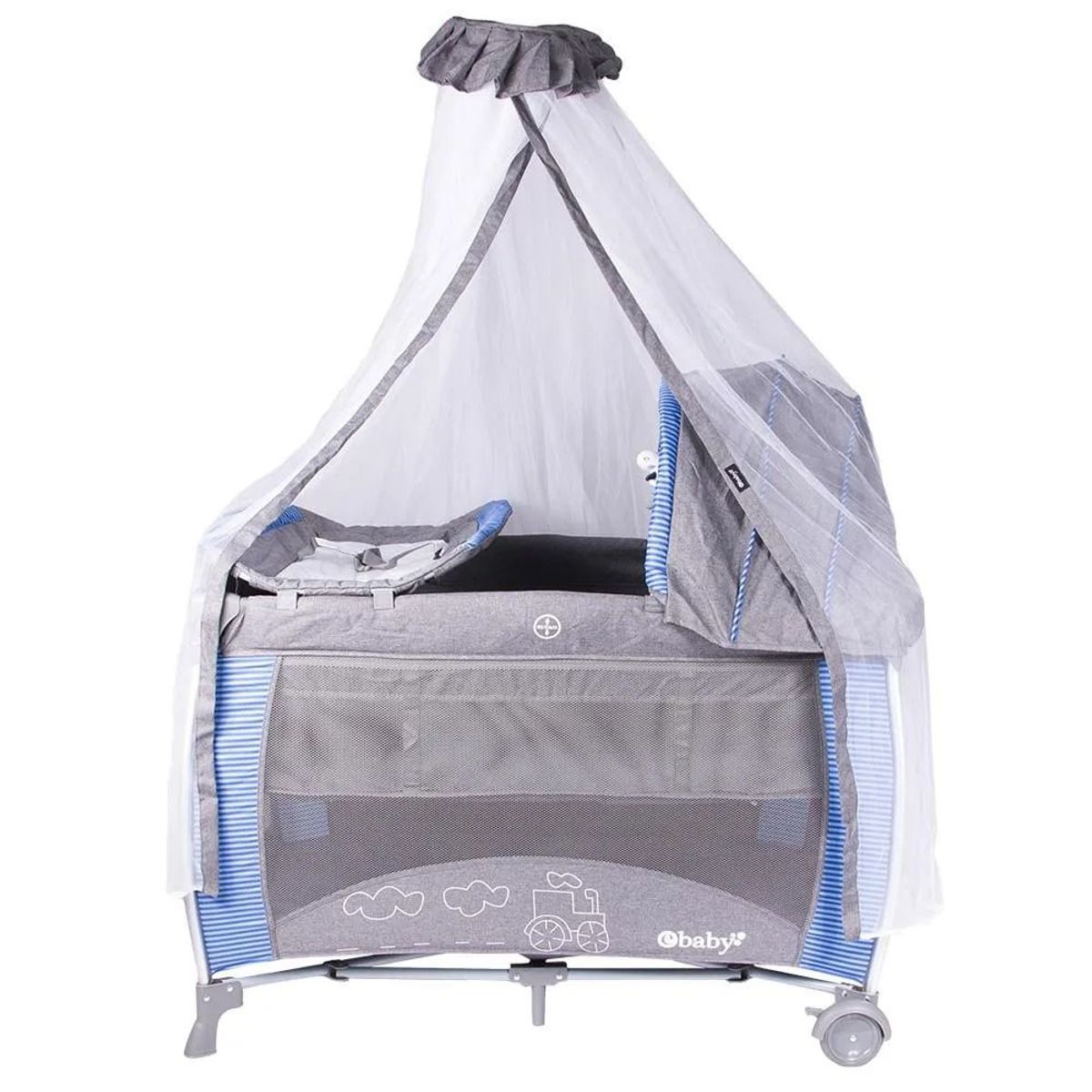 EBABY - Cuna Corral Aluminio Ebaby NOA 780 Con Tul Reina - Azul