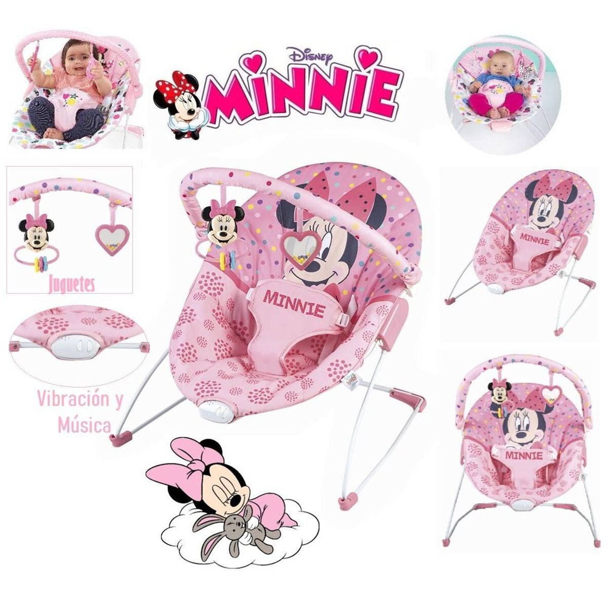 DISNEY - Mecedora bouncer minnie  baby lux dots Rosa Claro