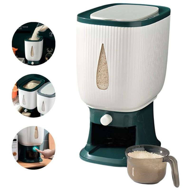 GENERICO - Dispensador contenedor de arroz menestras organizador 10 kg 12v verde