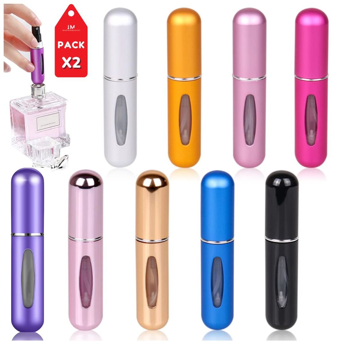 INSPIRA MARKET - Atomizador dispensador cápsula de perfume para viaje 5ml Pack x2