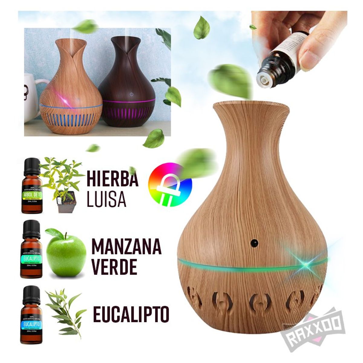 GENERICO - Humidificador difusor de aroma con luz led ultrasónico aromaterapia