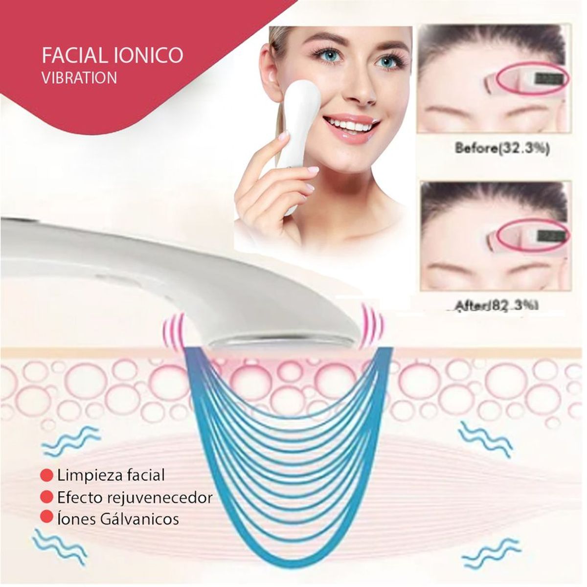 GENERICO - Masajeador facial ondas galvanicas vibración iontororesis portable