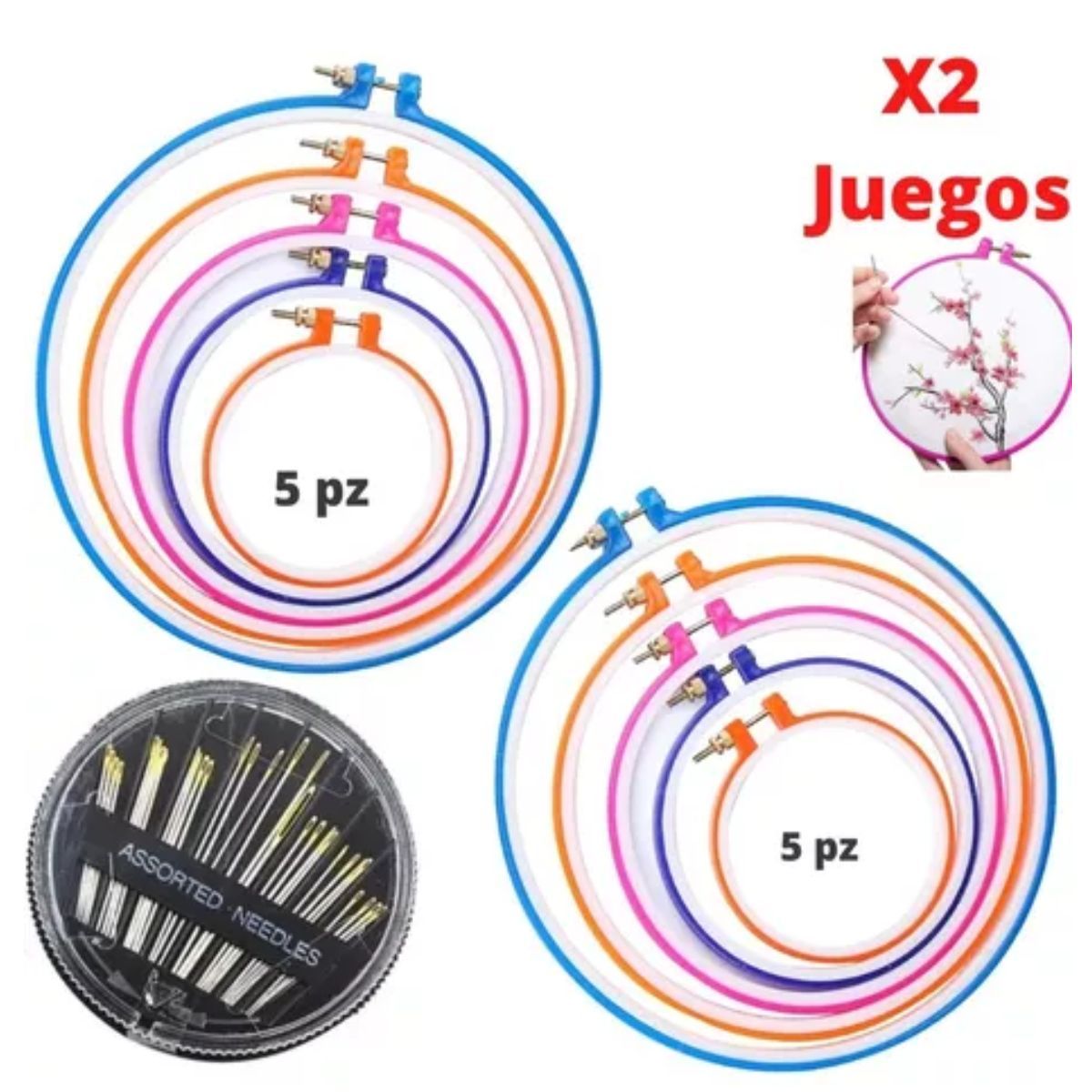GENERICO - Bastidor Para Bordar Aros De Bordado X2 Juegos Mas 15 Agujas.