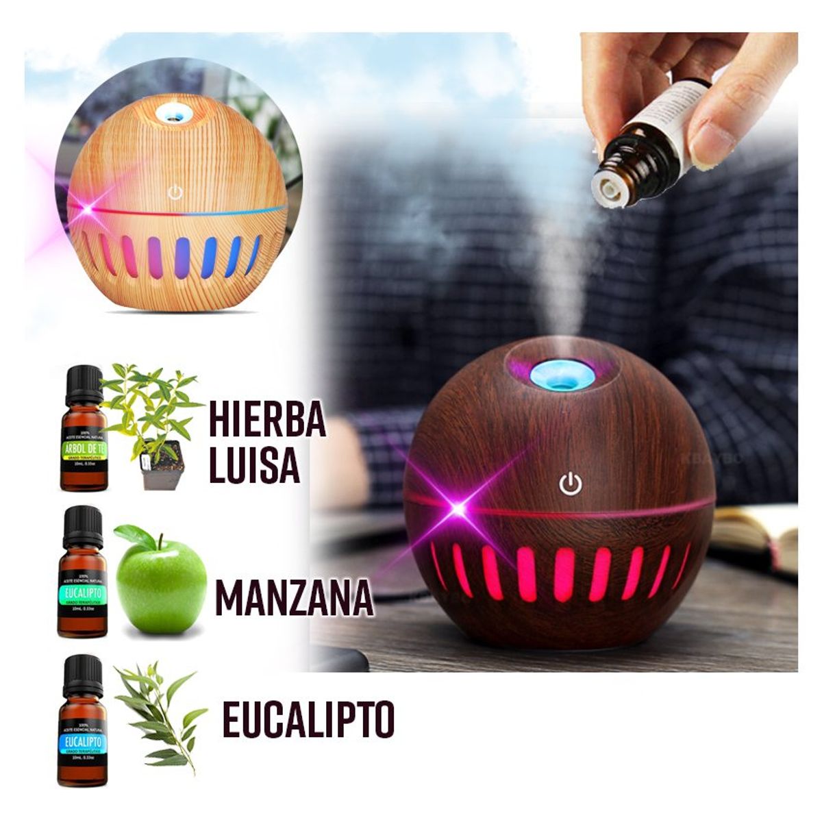 GENERICO - Humidificador difusor de aroma con luz led ultrasónico aromaterapia