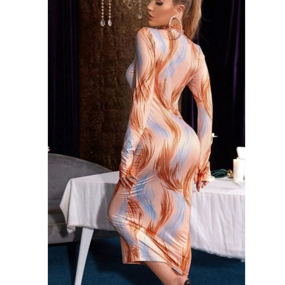 GENERICO - Vestido Largo Ajustado Estampado Coctel Invierno para mujer