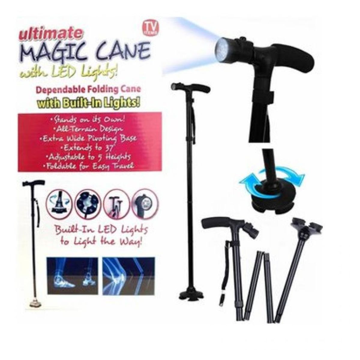 GENERICO - Bastón adultos mayores plegable con luz led ortopédico antideslizante