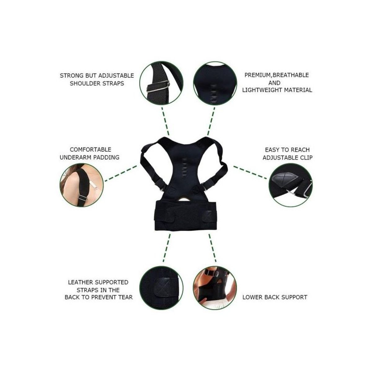 GENERICO - Corrector de postura doble reforzado con 10 imanes