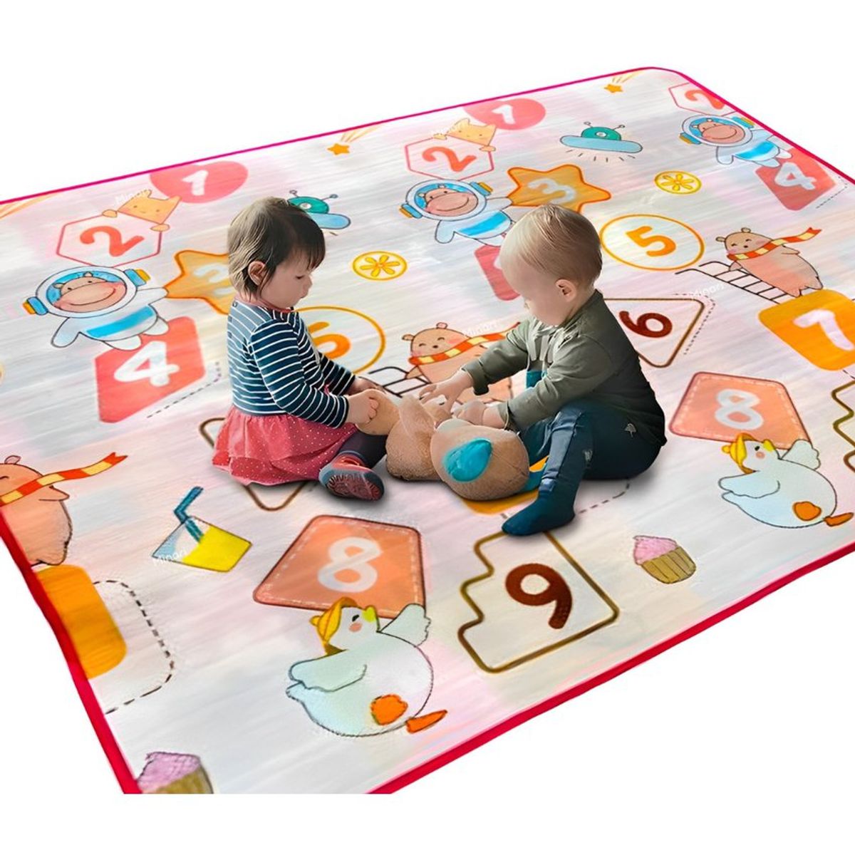 MINARI - Piso alfombra reversible impermeable para bebés niños fuccia
