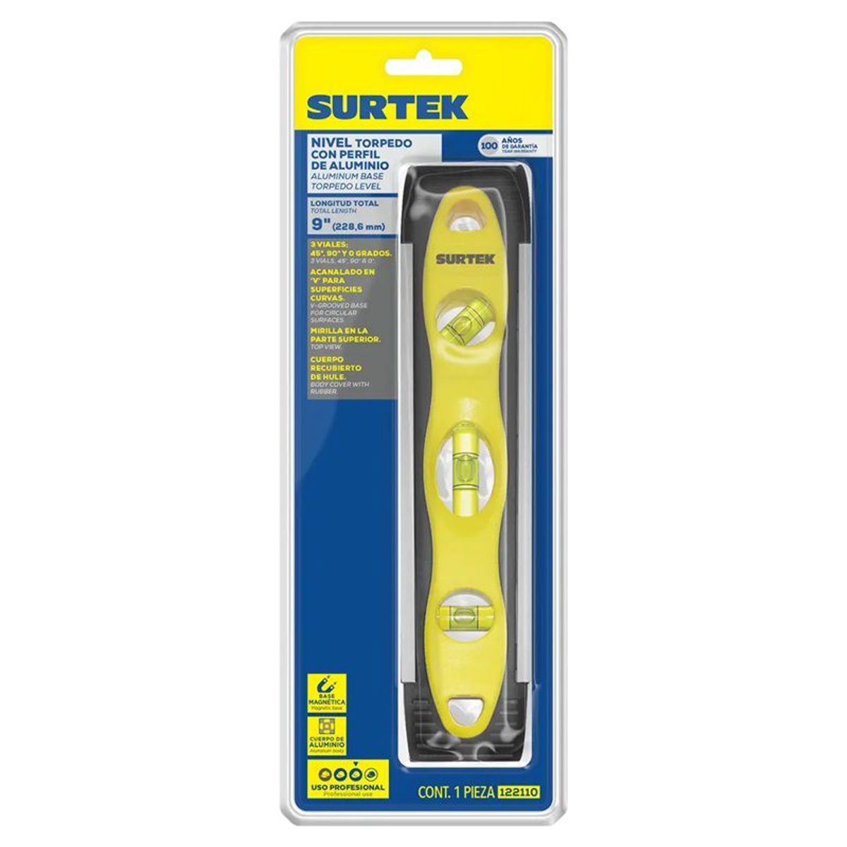 SURTEK - NIVEL TORPEDO MAGNETICO DE 9"   SURTEK - SURT122110