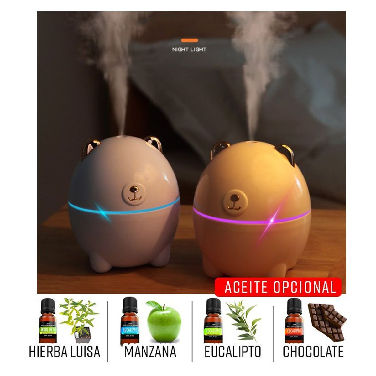 GENERICO - Humidificador difusor de aroma con luz led ultrasónico aromaterapia